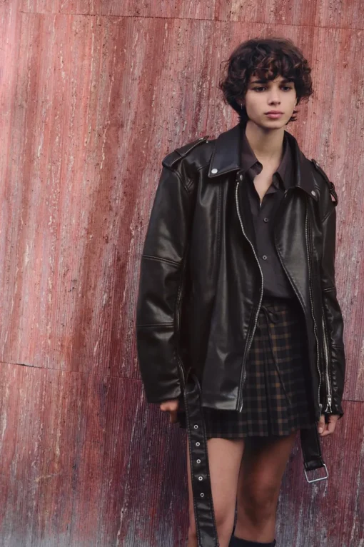 CAZADORA BIKER OVERSIZE EFECTO PIEL LAVADA