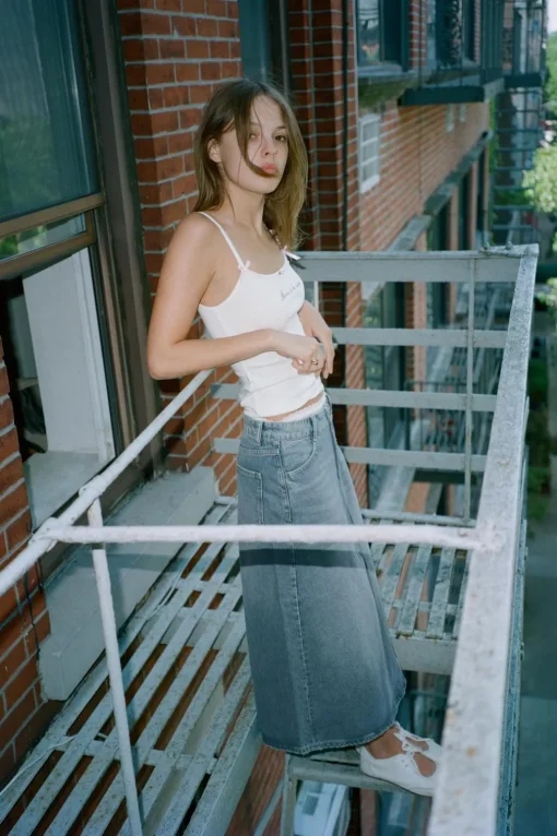 FALDA DENIM TRF TIRO MEDIO