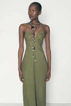 VESTIDO MIDI CORSETERO CON LINO
