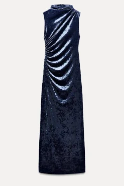 VESTIDO MIDI DRAPEADO TERCIOPELO
