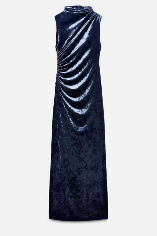 VESTIDO MIDI DRAPEADO TERCIOPELO