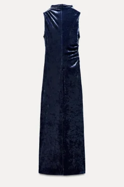 VESTIDO MIDI DRAPEADO TERCIOPELO