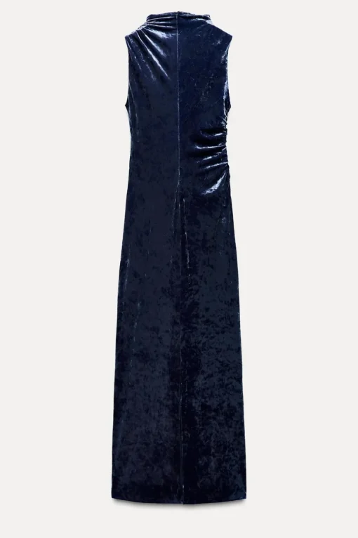 VESTIDO MIDI DRAPEADO TERCIOPELO