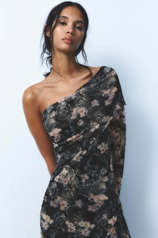 VESTIDO TUL ESTAMPADO ASIMÉTRICO