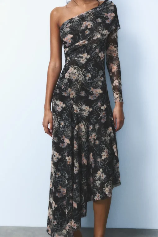 VESTIDO TUL ESTAMPADO ASIMÉTRICO