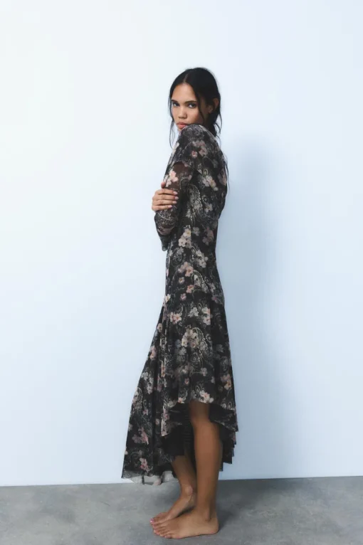VESTIDO TUL ESTAMPADO ASIMÉTRICO