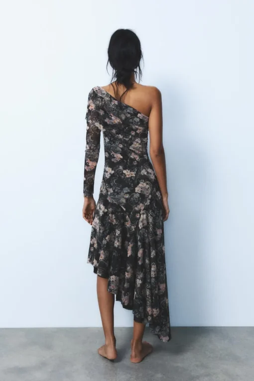 VESTIDO TUL ESTAMPADO ASIMÉTRICO