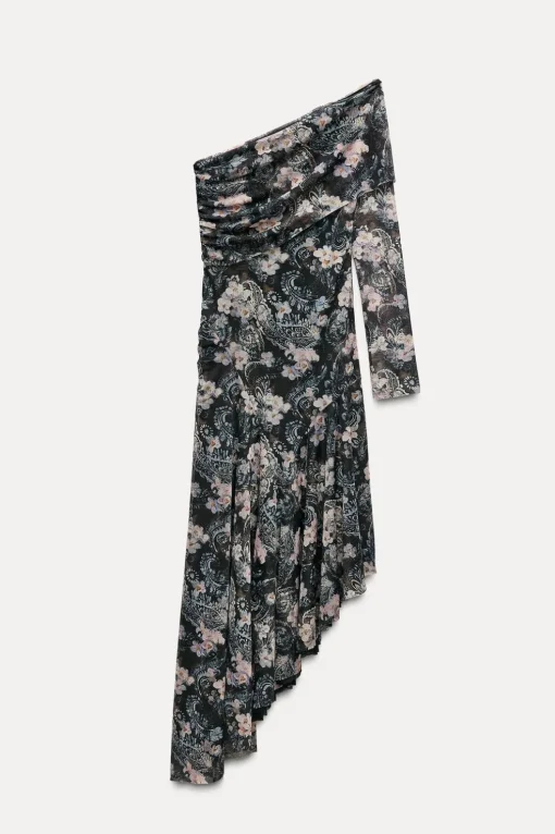 VESTIDO TUL ESTAMPADO ASIMÉTRICO