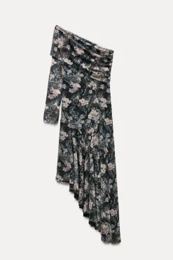 VESTIDO TUL ESTAMPADO ASIMÉTRICO