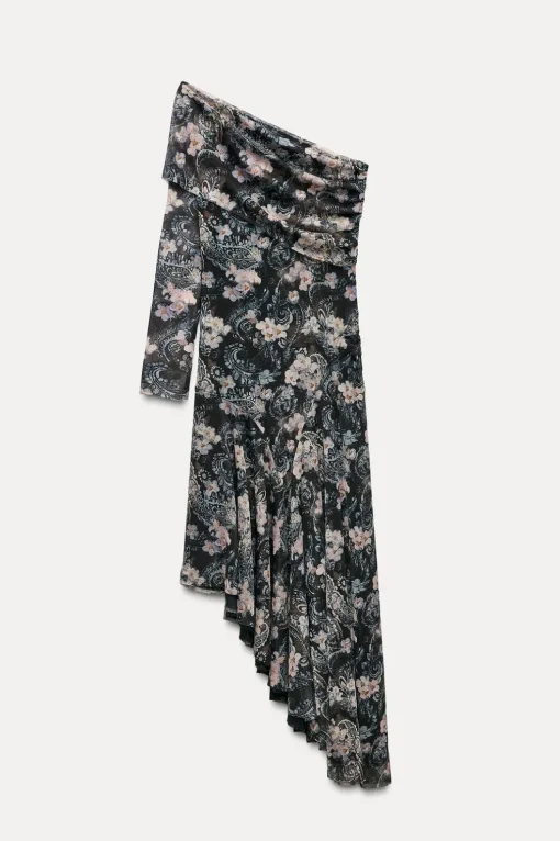 VESTIDO TUL ESTAMPADO ASIMÉTRICO